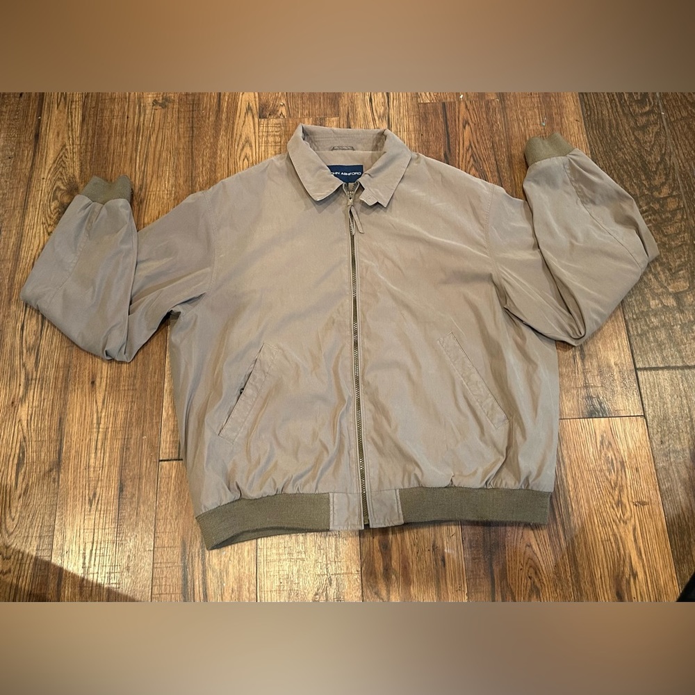 Men's John Ashford Lined Khaki Harrington Jacket Size XL Polyester/Cotton/Nylon